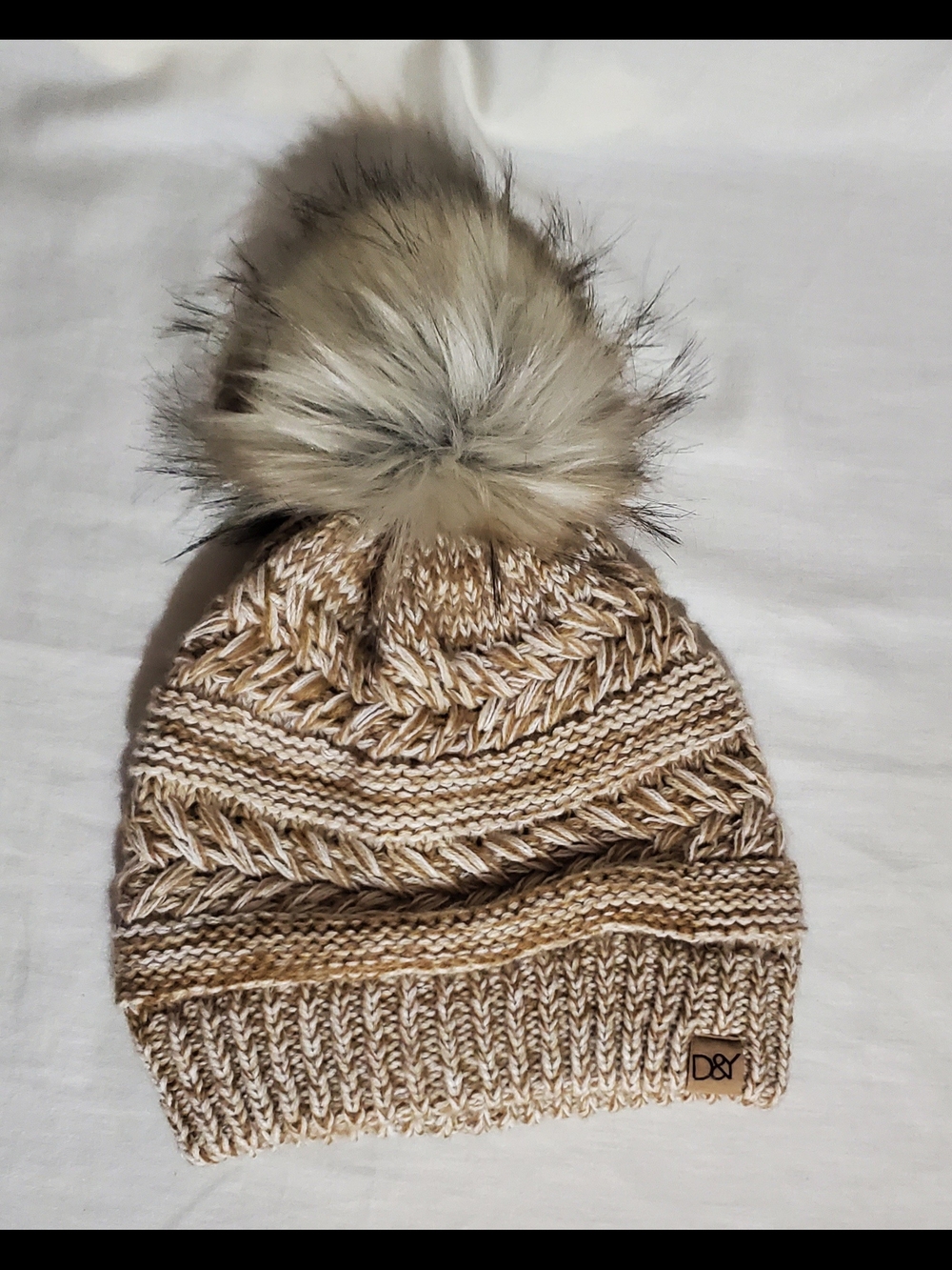 D&Y Beige Knit Pom Beanie - Women's Winter Hat